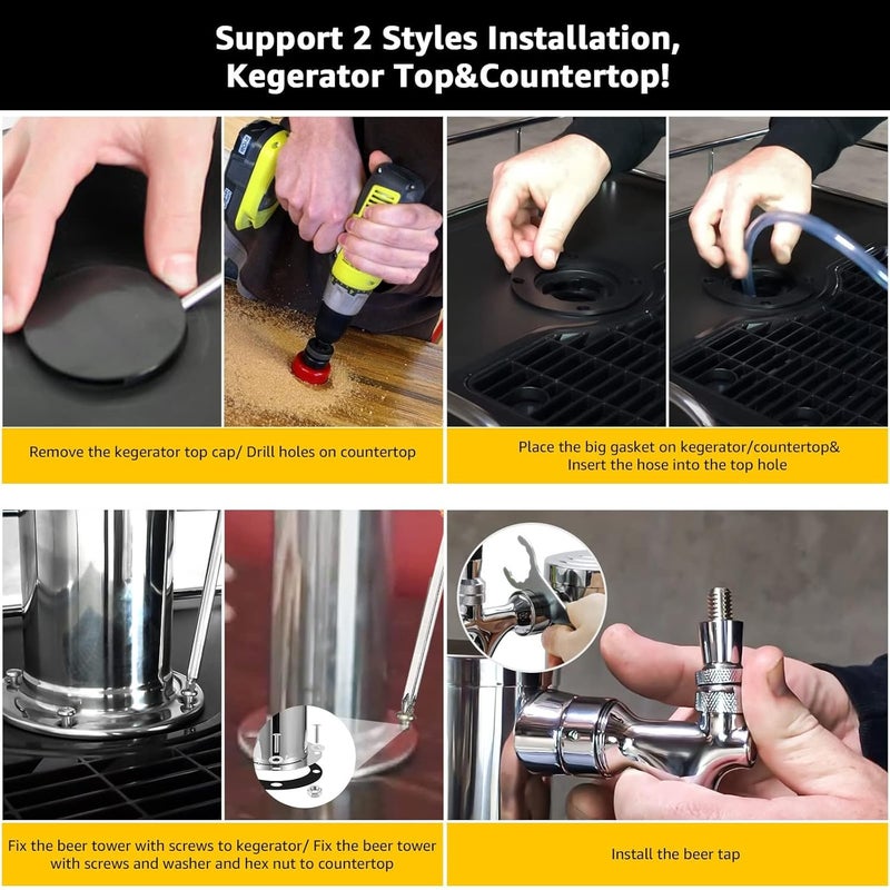 MRbrew Single Tap Draft Beer Tower, Support Countertop and Kegerator Installation, Stainless Core Beer Faucet Stainless Steel 3'' Flange Brewing Tower Dispenser Kit with Self-Closing Faucet Spring - Image 4